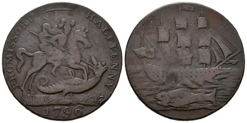 GRAN BRETAÑA. 1/2 Penny-Token. (Ae. 10,34g/29mm). 1796. Hampshire, Portsea. (DH#...