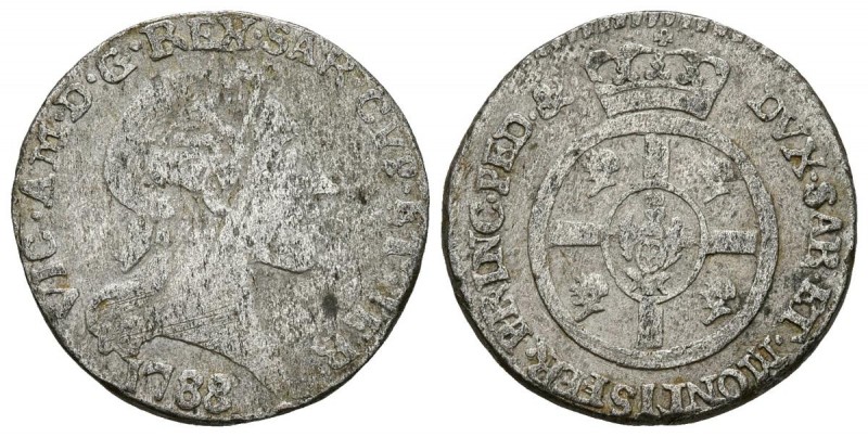 ITALIA. 1/2 Real. (Ar. 2,03g/18mm). 1788. Cerdeña. (Km#67; Biaggi 868). BC+/MBC-...