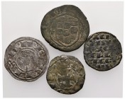 EPOCA MEDIEVAL. Lote compuesto por 4 monedas, 3 de la época medieval española y 1 de la época medieval portuguesa. BC+/ MBC. A EXAMINAR.