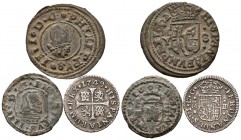 MONARQUIA ESPAÑOLA. Lote compuesto por 3 monedas, 2 cobres de Felipe IV y 1 Real de Fernando VII. Ae/Ar. MBC-/MBC. A EXAMINAR.
