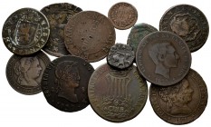MONARQUIA ESPAÑOLA. Lote compuesto por 12 monedas de cobre desde Felipe IV hasta Isabel II. Diferentes valores, (alguno resellado) y estados de conser...