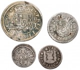 MONARQUIA ESPAÑOLA. Lote de 4 monedas de Felipe V. Diferentes módulos incluyendo 1/2 Real Columnario de México. Diferentes estados de conservación. A ...
