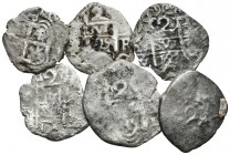 MONARQUIA ESPAÑOLA. Lote compuesto por 6 monedas de plata macuquinas de Felipe V: 4 Reales y 2 Reales 172?, 1726, 1728, 1735 y 1738. Oxidaciones. A ex...