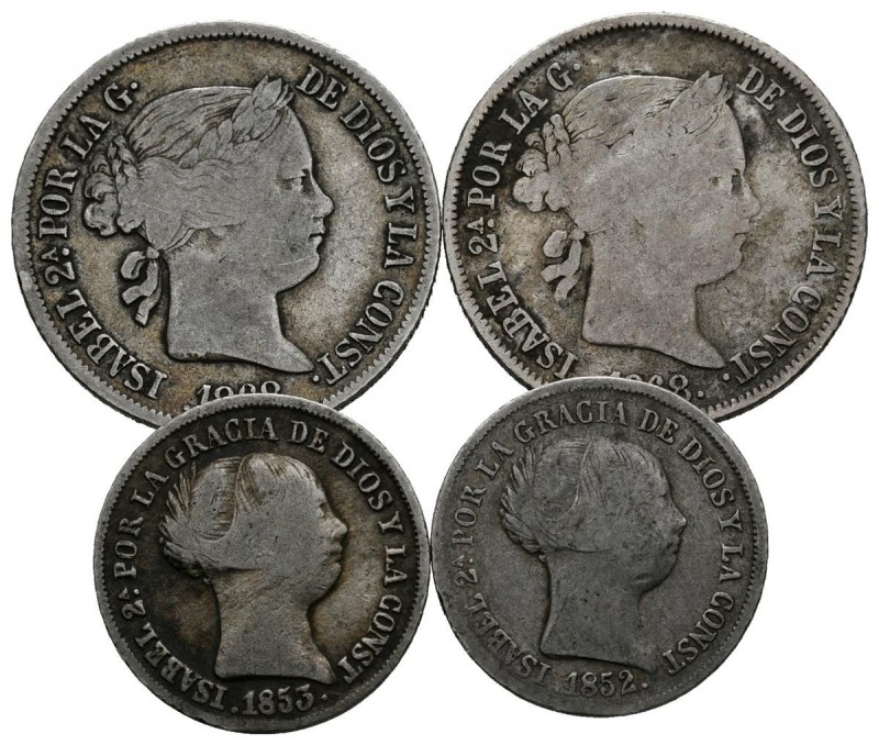 Conjunto de 4 monedas de Isabel II con variedad de valores y fechas. Diferentes ...