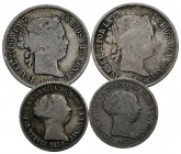 Conjunto de 4 monedas de Isabel II con variedad de valores y fechas. Diferentes estados de conservación. A examinar.