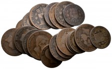 CENTENARIO DE LA PESETA. Lote compuesto por 27 monedas de cobre de 10 y 5 céntimos de Alfonso XII de la ceca de Barcelona. Todos los años acuñados de ...