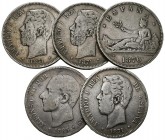 Conjunto de 5 monedas de 5 Pesetas del Centenario de la Peseta. Incluye 3 piezas de Amadeo I y 1 del Gobierno Provisional y del Reinado de Alfonso XII...