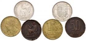 II REPUBLICA. Lote de 3 monedas de la II República española. Diferentes valores, materiales, incluyendo plata, así como estados de conservación. A EXA...