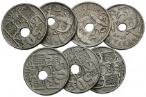 ESTADO ESPAÑOL. Lote de siete monedas de 50 céntimos de 1949. Diferentes años y diferentes conservaciones. Taladro desplazado en todas. A EXAMINAR.