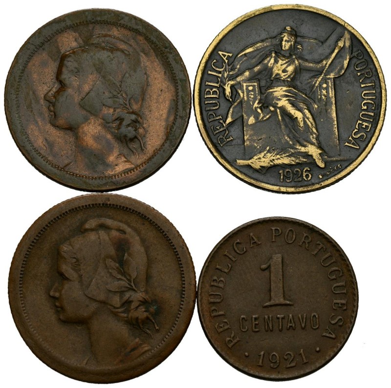 PORTUGAL. Lote de 4 monedas de 1 centavo de 1921, 10 Centavos de los años 1924 y...