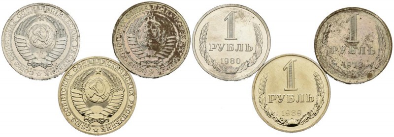 RUSIA. Lote compuesto por 3 monedas de 1 Rublo de los años: 1978, 1980 y 1989. E...