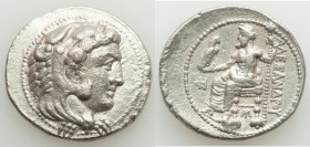 MACEDONIAN KINGDOM. Alexander III the Great (336-323 BC). AR tetradrachm (29mm, 16.62 gm, 12h). Choice VF, graffiti. Lifetime issue of Myriandrus or I...