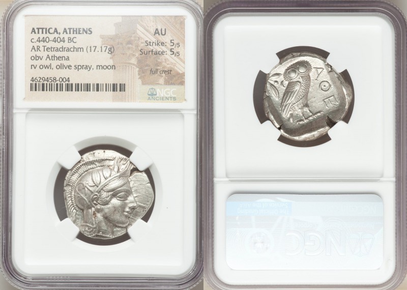 ATTICA. Athens. Ca. 440-404 BC. AR tetradrachm (26mm, 17.17 gm, 5h). NGC AU 5/5 ...