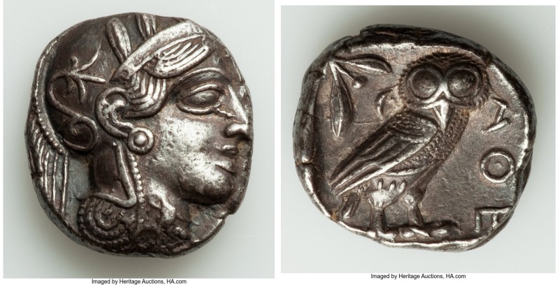 ATTICA. Athens. Ca. 440-404 BC. AR tetradrachm (24mm, 17.06 gm, 9h). AU. Mid-mas...