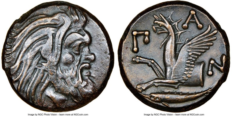 CIMMERIAN BOSPORUS. Panticapaeum. 4th century BC. AE (20mm, 12h). NGC XF. Head o...