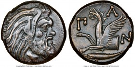 CIMMERIAN BOSPORUS. Panticapaeum. 4th century BC. AE (20mm, 12h). NGC XF. Head of bearded Pan right / Π-A-N, forepart of griffin left, sturgeon left b...