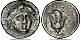 CARIAN ISLANDS. Rhodes. Ca. 250-205 BC. AR didrachm (20mm, 12h). NGC Choice VF. Ca. 225-205 BC, Akesis, magistrate. Radiate facing head of Helios, tur...