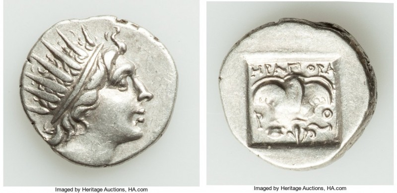 CARIAN ISLANDS. Rhodes. Ca. 88-84 BC. AR drachm (15mm, 2.57 gm, 12h). XF. Plinth...