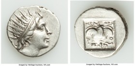 CARIAN ISLANDS. Rhodes. Ca. 88-84 BC. AR drachm (15mm, 2.57 gm, 12h). XF. Plinthophoric standard, Erapora(s), magistrate. Radiate head of Helios right...