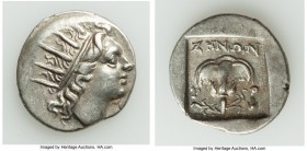 CARIAN ISLANDS. Rhodes. Ca. 88-84 BC. AR drachm (14mm, 1.71gm, 1h). XF. Plinthophoric standard, Zenon, magistrate. Radiate head of Helios right / ZHNΩ...