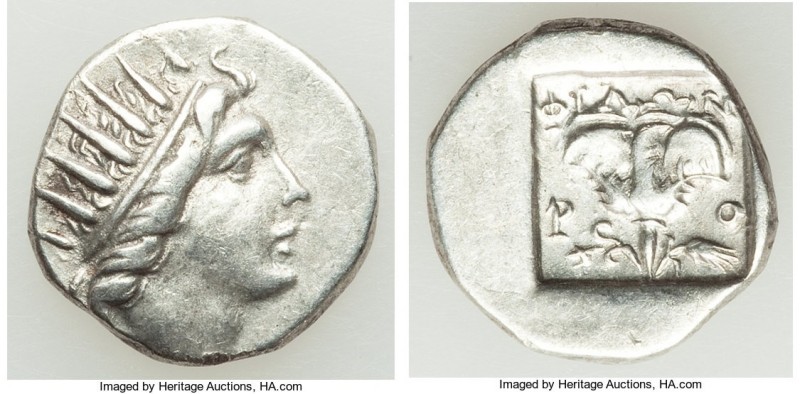 CARIAN ISLANDS. Rhodes. Ca. 88-84 BC. AR drachm (15mm, 2.37 gm, 12h). VF. Plinth...