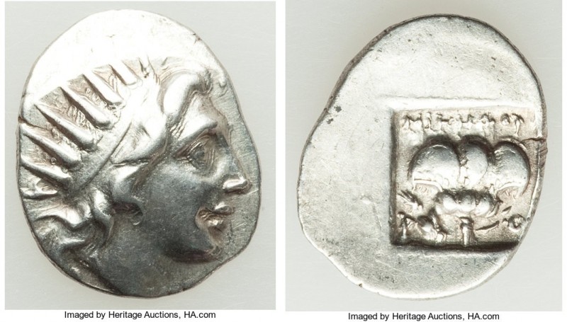 CARIAN ISLANDS. Rhodes. Ca. 88-84 BC. AR drachm (17mm, 2.51 gm, 11h). XF. Plinth...