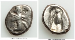 ACHAEMENID PERSIA. Darius I-Xerxes II (ca. 485-480 BC). AR siglos (17mm, 5.55 gm). VF, bankers mark. Sardes. Persian king or hero, wearing cidaris and...