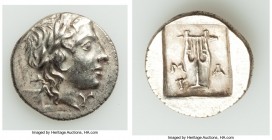 LYCIAN LEAGUE. Masicytes. Ca. 48-20 BC. AR hemidrachm (15mm, 1.89 gm, 12h). AU. Series 1. Laureate head of Apollo right; Λ-Y below / M-A, cithara (lyr...