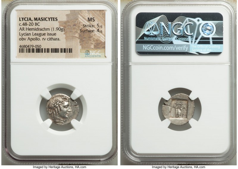 LYCIAN LEAGUE. Masicytes. Ca. 48-20 BC. AR hemidrachm (17mm, 1.90 gm, 12h). NGC ...