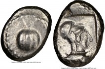 PAMPHYLIA. Side. Ca. 5th century BC. AR stater (22mm, 10h). NGC Choice VF. Ca. 430-400 BC. Pomegranate; guilloche beaded border / Head of Athena right...