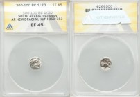 ARABIA, SOUTHERN. Qataban. Unknown Ruler(s) (350-300 BC). AR hemidrachm (11mm, 9h). ANACS XF45. Imitating Athens. Helmeted head of Athena right, Arabi...