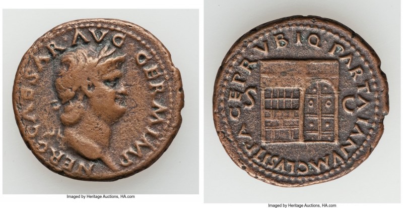 Nero (AD 54-68). AE as (29mm 10.38 gm, 6h). Choice Fine. Rome, ca. AD 65. NERO C...