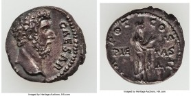 Aelius Caesar (AD 136-138). AR denarius (17mm, 3.09 gm, 7h). AU. Rome, AD 137. L AELIVS CAESAR, bare head of Aelius right / TR POT COS II, Pietas, vei...