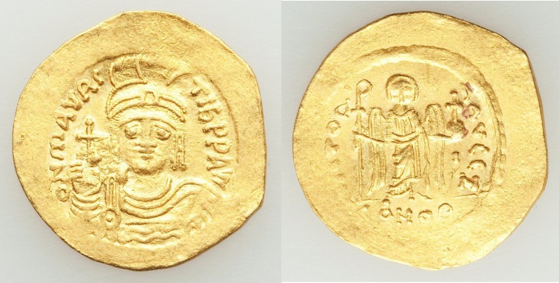Maurice Tiberius (AD 582-602). AV solidus (22mm, 4.18 gm, 6h). XF, clipped. Cons...
