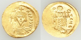 Phocas (AD 602-610). AV solidus (21mm, 3.86 gm, 7h). XF, clipped, graffiti. Constantinople, 5th officina, AD 607-609. d N FOCAS-PЄRP AVG, crowned, dra...
