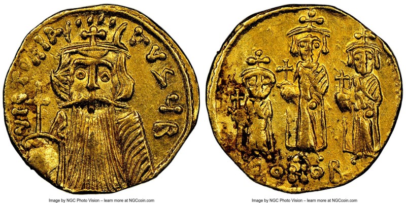 Constans II Pogonatus (AD 641-668) with Constantine IV, Heraclius and Tiberius. ...