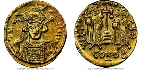 Constantine IV Pogonatus (AD 668-685). AV solidus (19mm, 4.38 gm, 6h). NGC MS 4/5 - 4/5, clipped. Constantinople, 9th officina, AD 669-674. d N-T-NЧS ...