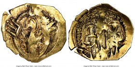 Andronicus II Palaeologus (AD 1282-1328), with Michael IX. AV/EL hyperpyron (25mm, 3.08 gm, 6h). NGC AU 3/5 - 4/5. Constantinople, ca. AD 1294-1320. H...