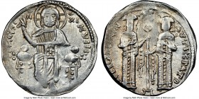 Andronicus II Palaeologus and Michael IX (AD 1294-1320). Anonymous Issue. AR basilicon (21mm, 5h). NGC Choice XF. Constantinople, AD 1304-1320. KYPIЄ-...