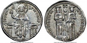 Andronicus II Palaeologus and Michael IX (AD 1294-1320). Anonymous Issue. AR basilicon (21mm, 6h). NGC Choice XF. Constantinople, AD 1304-1320. KYPHЄ-...