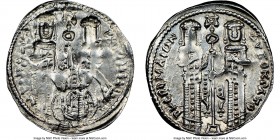 Andronicus II Palaeologus and Michael IX (AD 1294-1320). Anonymous Issue. AR basilicon (23mm, 6h). NGC XF, overstruck brockage. Constantinople, AD 130...