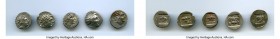 ANCIENT LOTS. Greek. Carian Islands. Rhodes. Ca. 88-84 BC. Lot of five (5) AR drachms. VF. Includes: (5) Plinthophoric standard, AR drachms. Various m...