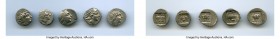 ANCIENT LOTS. Greek. Carian Islands. Rhodes. Ca. 88-84 BC. Lot of five (5) AR drachms. VF. Includes: (5) Plinthophoric standard, AR drachms. Various m...