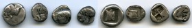 ANCIENT LOTS. Greek. Ca. late 6th-5th centuries BC. Lot of four (4) AR issues. Fine. Includes: Caria. Uncertain Mint. AR diobol // Caria. Uncertain mi...