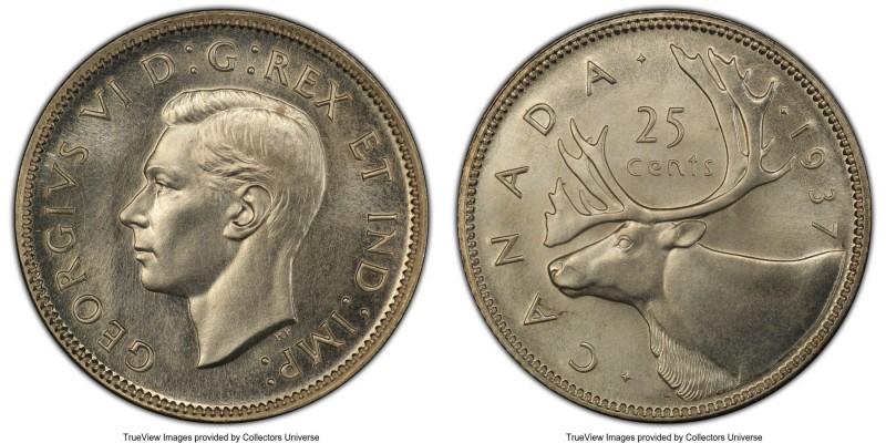 George VI Matte Specimen 25 Cents 1937 SP65+ PCGS, Royal Canadian mint, KM35. A ...