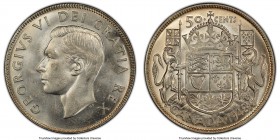 George VI "Narrow Date" 50 Cents 1948 MS64 PCGS, Royal Canadian mint, KM45. Narrow Date variety. Highly lustrous and perhaps even conservatively grade...