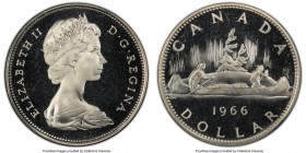 Elizabeth II Proof "Large Beads" Dollar 1966 PR66 Deep Cameo PCGS, Royal Canadian Mint, KM64.1. Large beads variety. Fully reflective fields and contr...