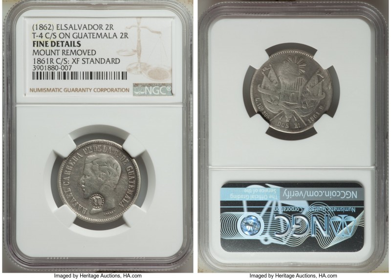 Republic Counterstamped 2 Reales ND (1862) Fine Details (Mount Removed) NGC, KM9...