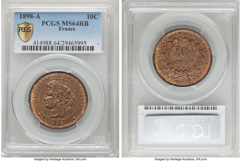 Republic 10 Centimes 1898-A MS64 Red and Brown PCGS, Paris mint, KM815.1.

HID...