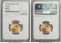Baden. Friedrich II gold 20 Mark 1913-G MS63 NGC, Karlsruhe mint, KM284. Lowest mintage of four year type. AGW 0.2305 oz. 

HID09801242017

© 2020...